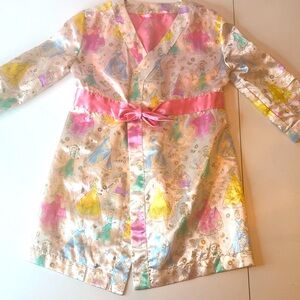 Disney Satiny Princess Robe with Pink Yellow Blue Teal and Golden Accents Size 4
